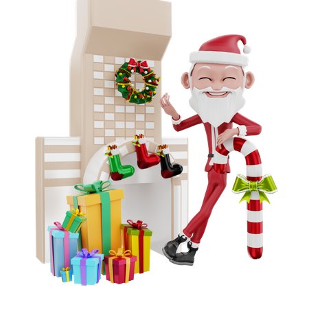 Happy santa claus showing christmas decoration 3D Illustration
