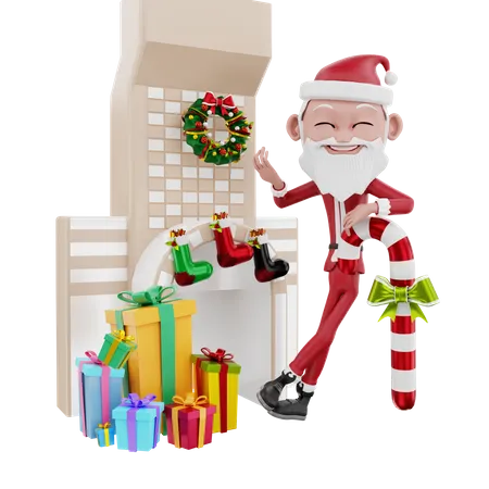Happy santa claus showing christmas decoration  3D Illustration