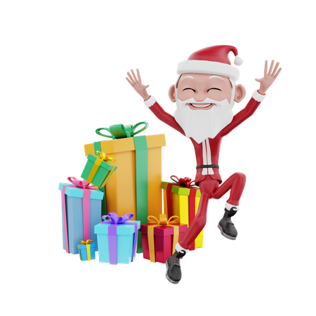 Happy santa claus with christmas gifts  3D Illustration