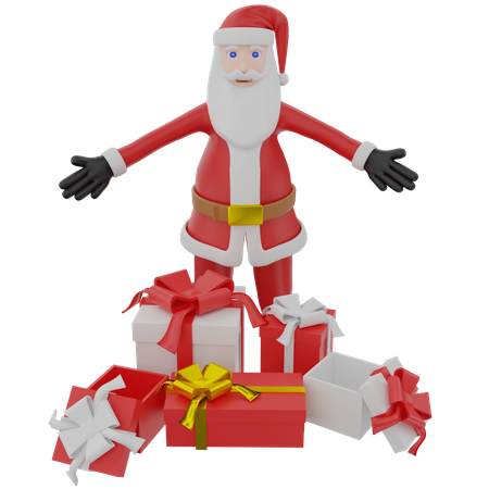 Happy santa claus with christmas gifts  3D Illustration