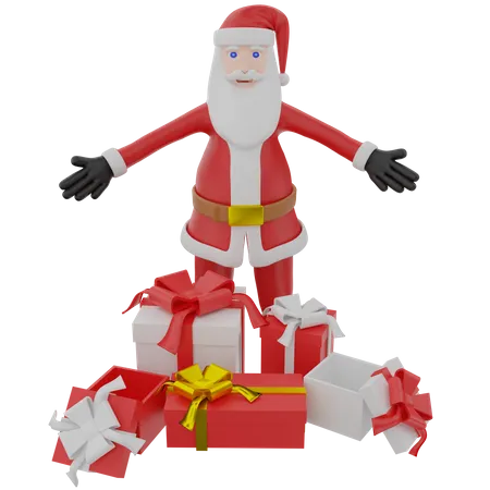 Happy santa claus with christmas gifts  3D Illustration