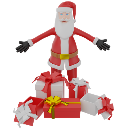 Happy santa claus with christmas gifts 3D Illustration