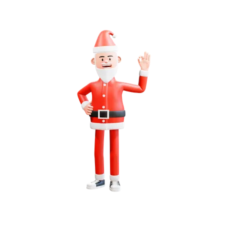 3 D Illustration Of Happy Santa Clause Give Ok Sign Finger And Right Hand On Waist Christmas Concept 3D Illustration