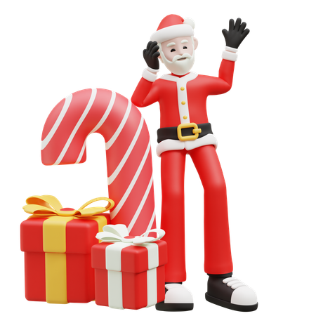 Happy Santa Waving Hand  3D Illustration