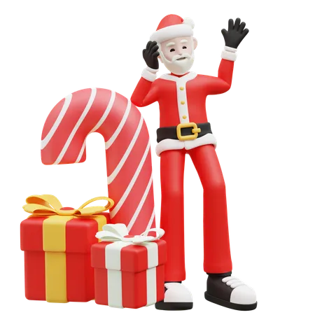 Happy Santa Waving Hand  3D Illustration