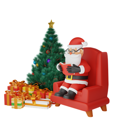 Happy Santa With Gift  3D Illustration