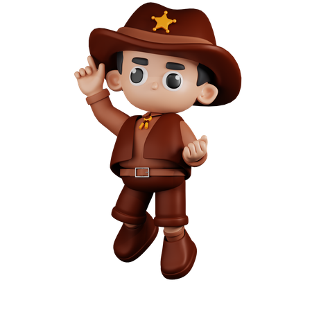 Happy Sheriff With Jumping Pose  3D Illustration