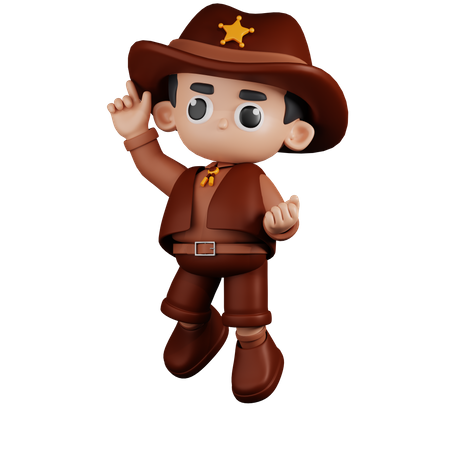 Happy Sheriff With Jumping Pose  3D Illustration