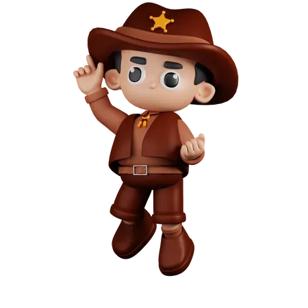 Happy Sheriff With Jumping Pose  3D Illustration