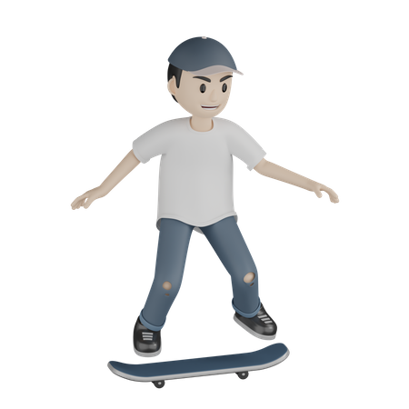Happy skateboarder Playing Skateboard  3D Icon