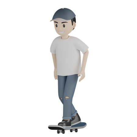 Happy Skater Playing Skateboard  3D Illustration