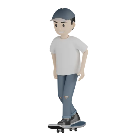 Happy Skater Playing Skateboard  3D Illustration