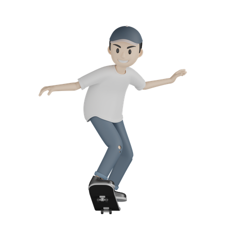 Happy Skater Skateboarding  3D Illustration