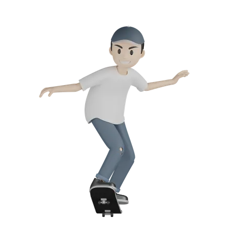Happy Skater Skateboarding  3D Illustration