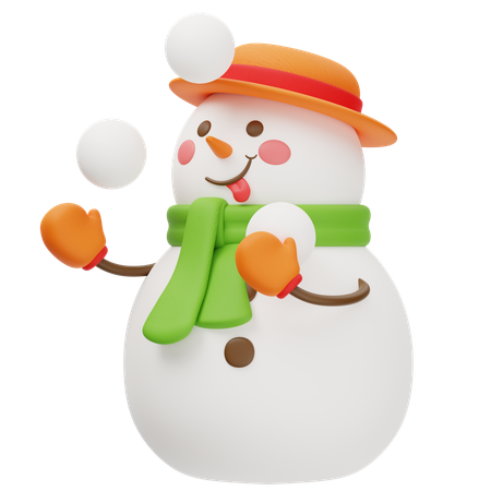 Happy Snowman Playing With Snowball  3D Icon