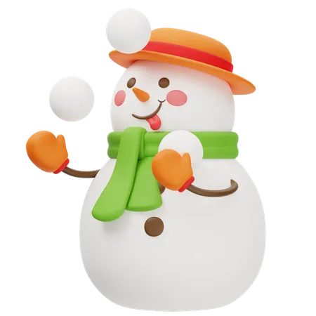 Happy Snowman Playing With Snowball  3D Icon
