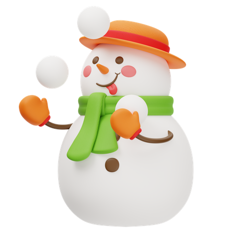 Happy Snowman Playing With Snowball  3D Icon