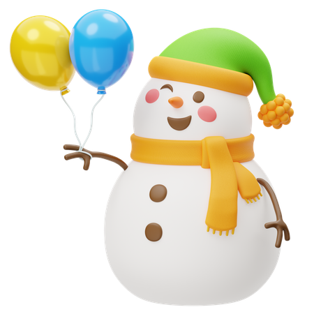 Happy Snowman With Flying Balloons  3D Icon