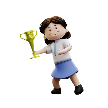 Happy student holding trophy  3D Icon