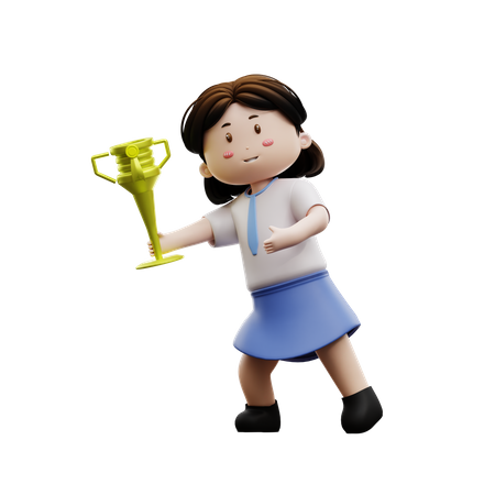 Happy student holding trophy  3D Illustration