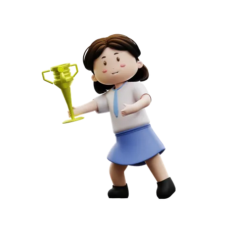 Happy student holding trophy  3D Illustration