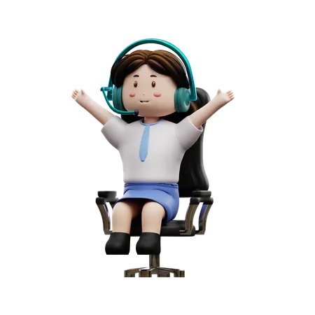 Happy student wearing headset  3D Illustration