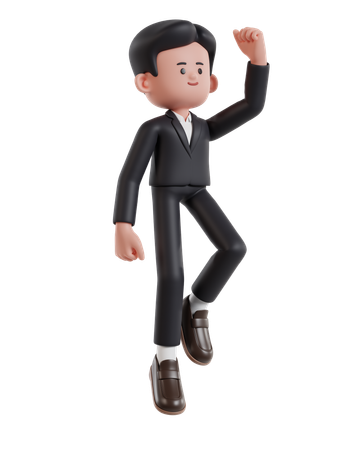 Happy successful businessman jumping  3D Illustration