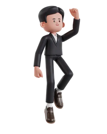 3 D Illustration Of Cartoon Happy Successful Businessman Jumping 3D Illustration