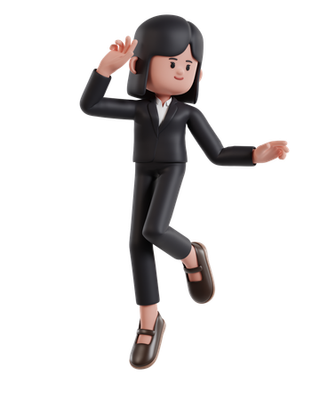 Happy successful businesswoman jumping  3D Illustration