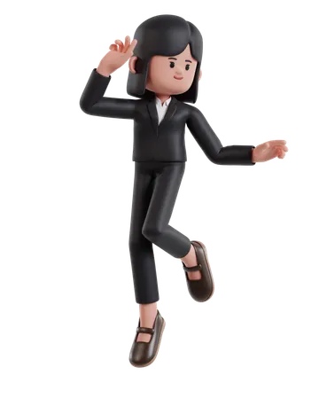 3 D Illustration Of Cartoon Happy Successful Businesswoman Jumping 3D Illustration