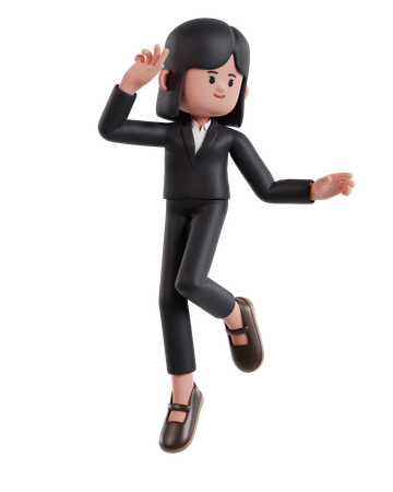Happy successful businesswoman jumping  3D Icon