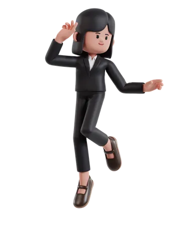 Happy successful businesswoman jumping  3D Illustration