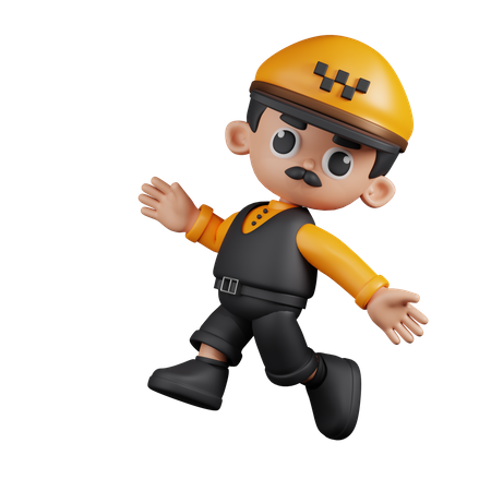 Happy Taxi Driver Jumping  3D Icon
