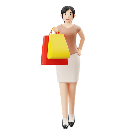 Happy Woman Holding Shopping Bag  3D Illustration