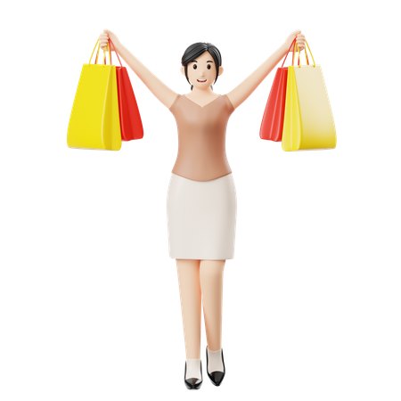 Happy Woman Holding Shopping Bag  3D Illustration