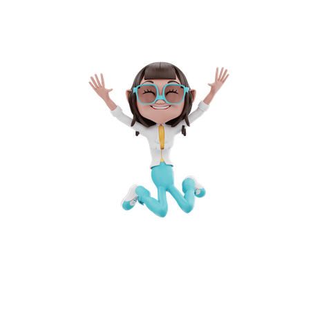 Happy Woman jumping  3D Illustration