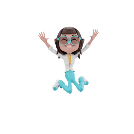 Happy Woman jumping  3D Illustration