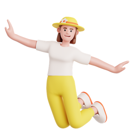 Happy Woman Jumping  3D Illustration