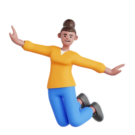 Happy Woman Jumping  3D Illustration