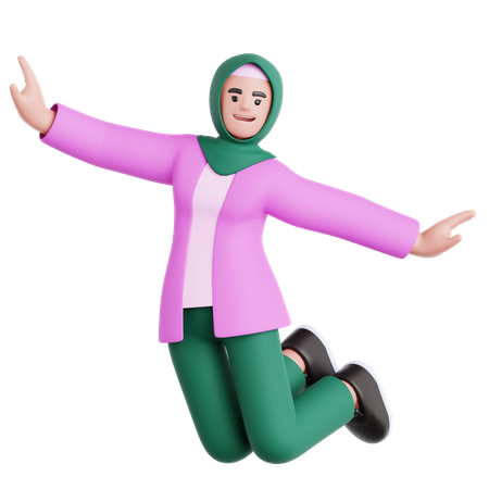 Happy Woman Jumping  3D Illustration