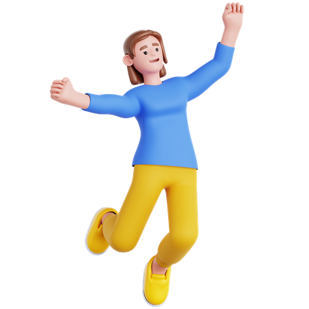 Happy Woman Jumping  3D Illustration