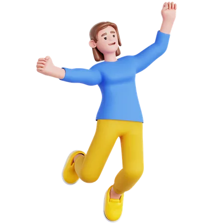 Happy Woman Jumping  3D Illustration