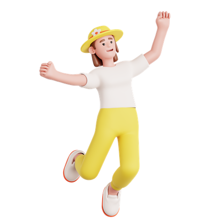 Happy Woman Jumping  3D Illustration