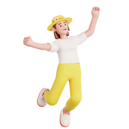 Happy Woman Jumping  3D Illustration