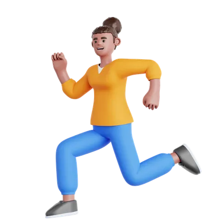 Happy Woman Jumping  3D Illustration