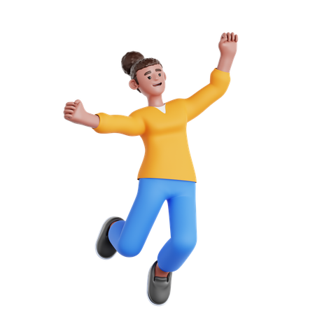 Happy Woman Jumping  3D Illustration