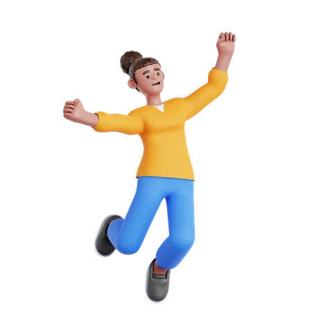 Happy Woman Jumping  3D Illustration