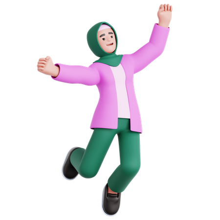 Happy Woman Jumping  3D Illustration