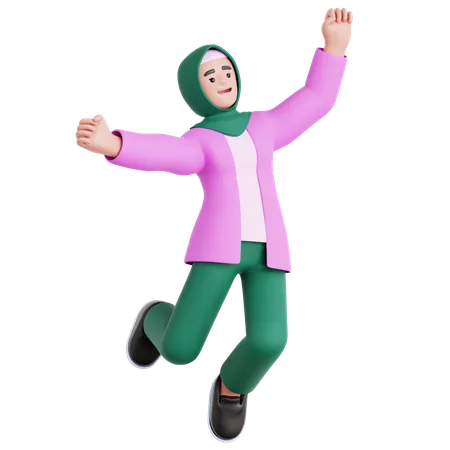 Happy Woman Jumping  3D Illustration