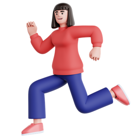 Happy Woman Jumping  3D Illustration